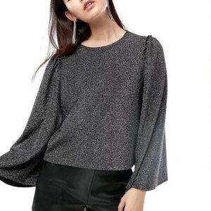 Express Silver Metallic Kimono Sleeves Cropped Top NWOT
